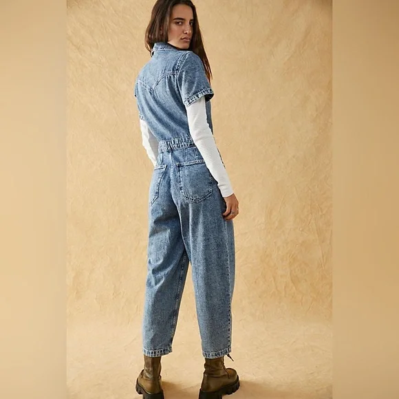 NEW Free People/ We The Free Trouser Jumpsuit Womens Large Denim Utility - Picture 5 of 10